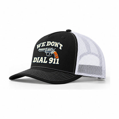 Arcade Pixel We Don't Dial 911 Trucker Hat – Black White