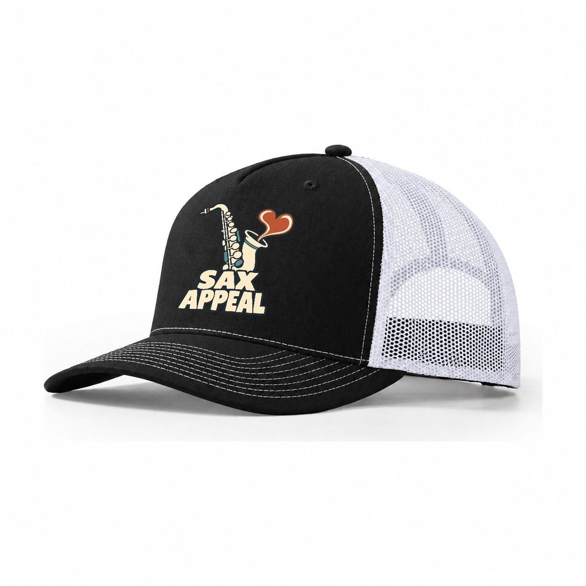 Sax Appeal Familiar Punchlines Trucker Hat – Black White