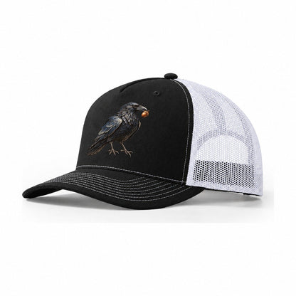 Raven With Acorn Everyday Originals Trucker Hat – Black White