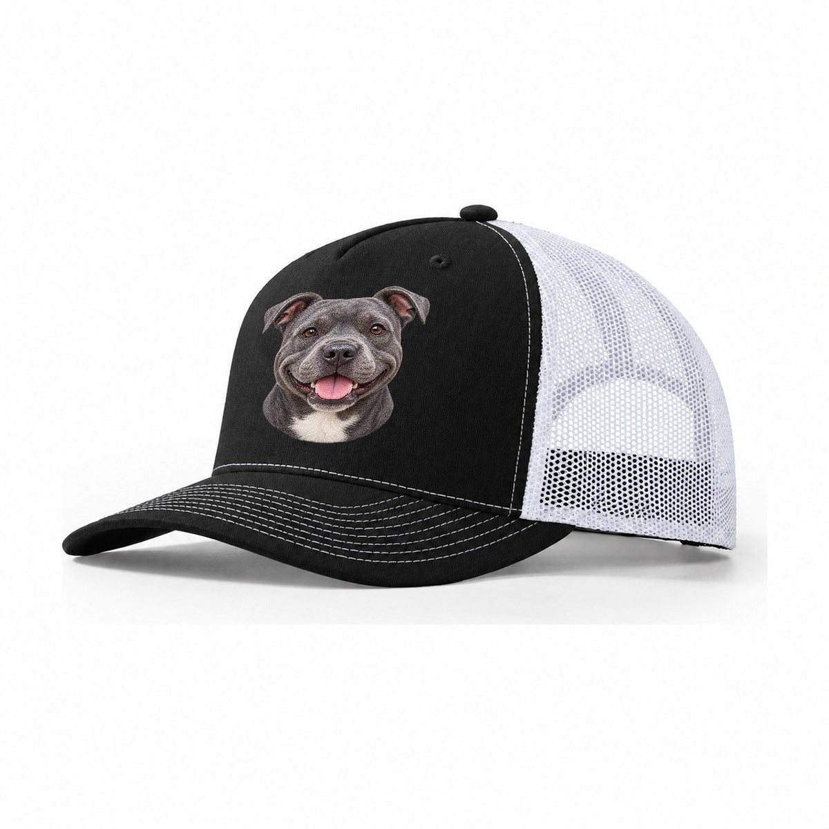 Staffy Blue Velvet Grin Pastimes Companions Trucker Hat – Black White