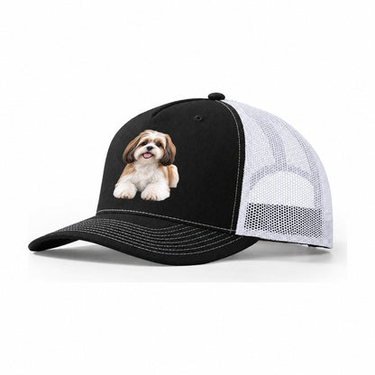 Shih Tzu Sitting Top Breeds Trucker Hat – Black White
