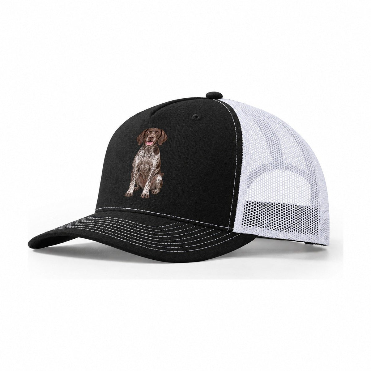 German Shorthaired Pointer Sitting Top Breeds Trucker Hat – Black White