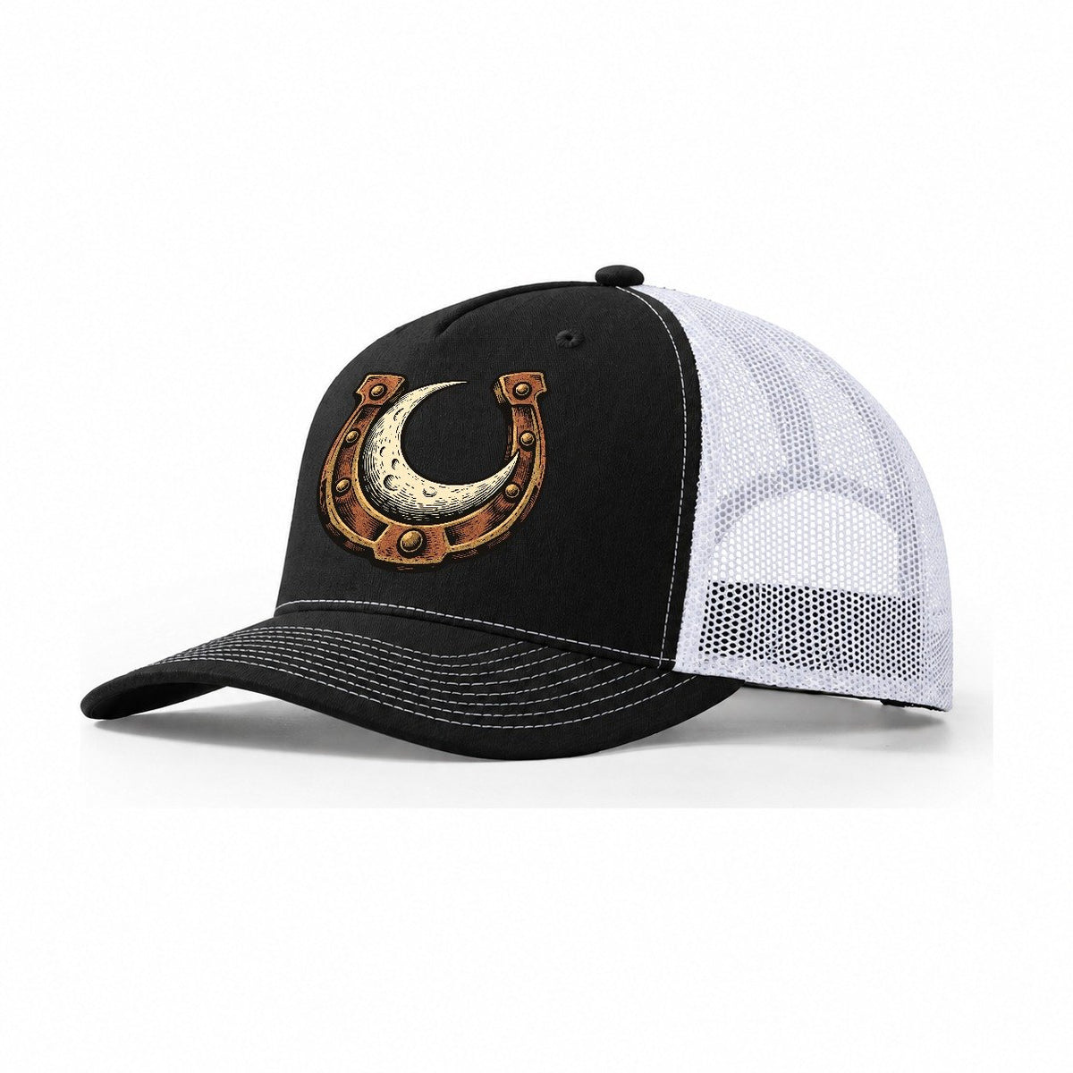 Moon Horseshoe Sundown Familiars Trucker Hat – Black White