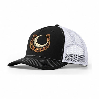 Moon Horseshoe Sundown Familiars Trucker Hat – Black White