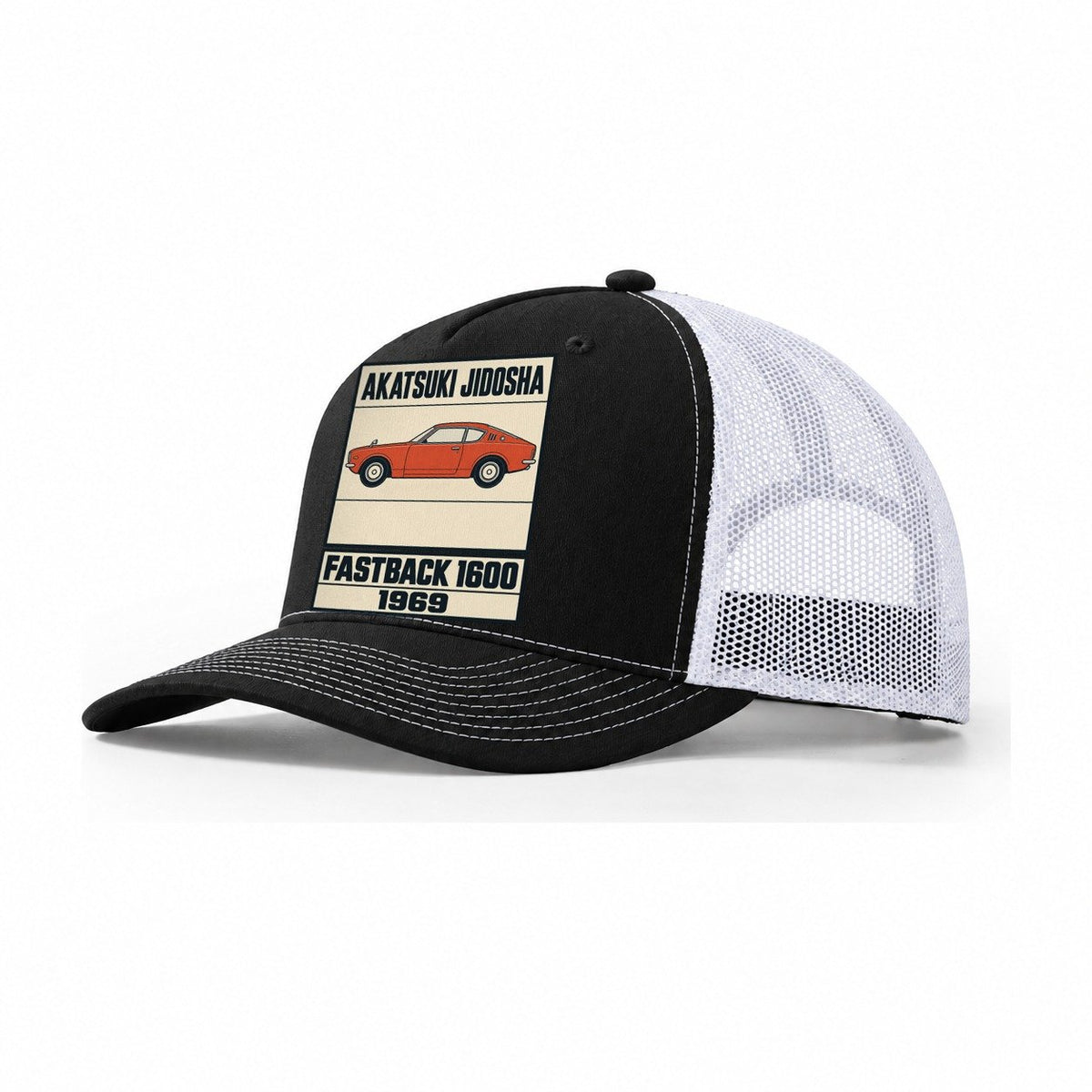 Akatsuki Fastback Showa Speed Plates Trucker Hat – Black White