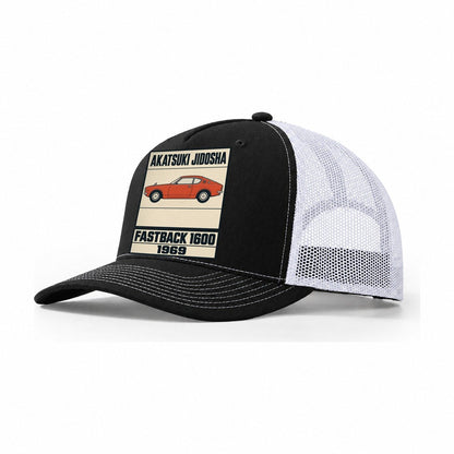 Akatsuki Fastback Showa Speed Plates Trucker Hat – Black White