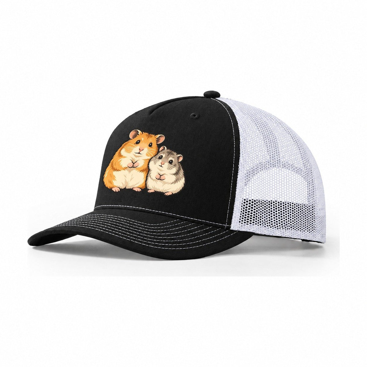 Hamster Sisters Small Pet Logos Trucker Hat – Black White