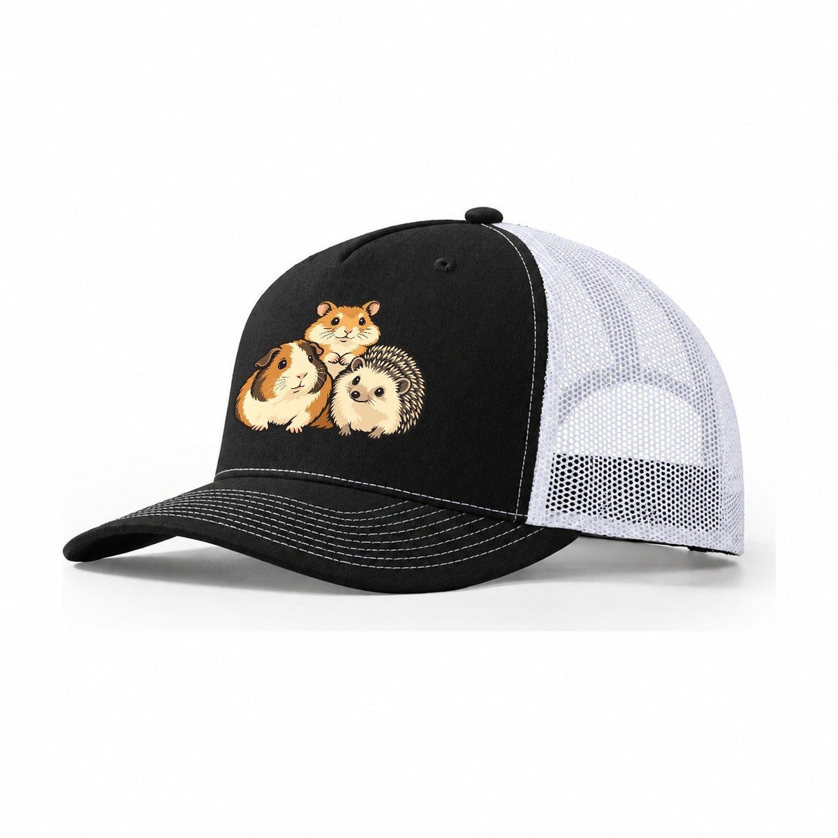 Three Tiny Faces Small Pet Logos Trucker Hat – Black White