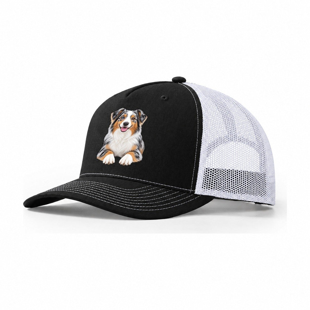 Blue Merle Mini Aussie Trucker Hat – Black White