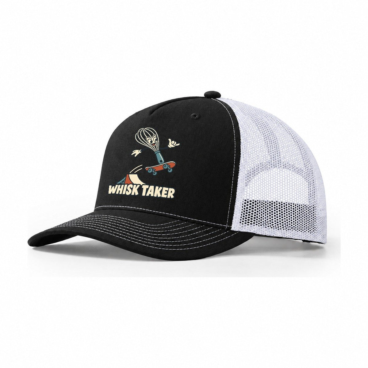 Whisk Taker Familiar Punchlines Trucker Hat – Black White