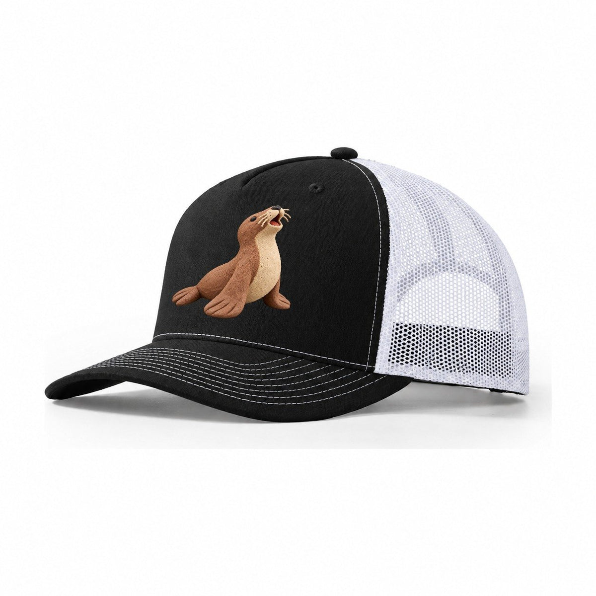 Sea Lion Bell Trucker Hat – Black White