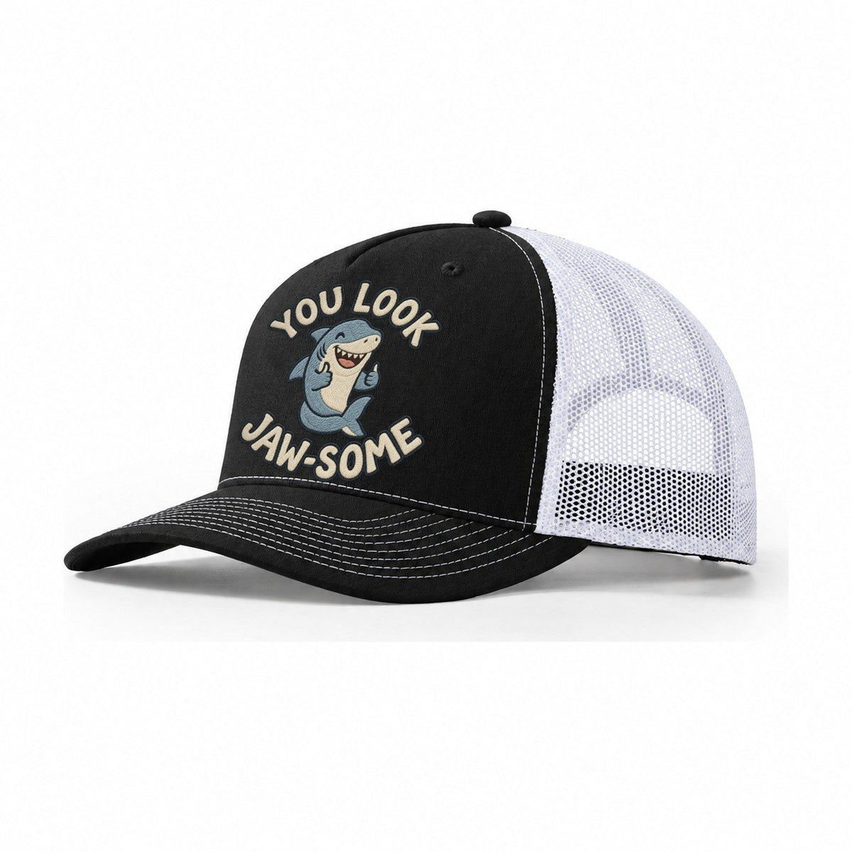 Shark Animal Puns Trucker Hat – Black White