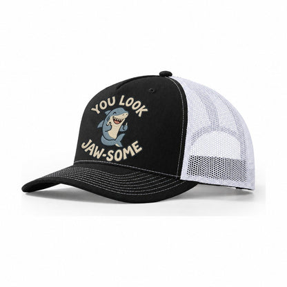 Shark Animal Puns Trucker Hat – Black White