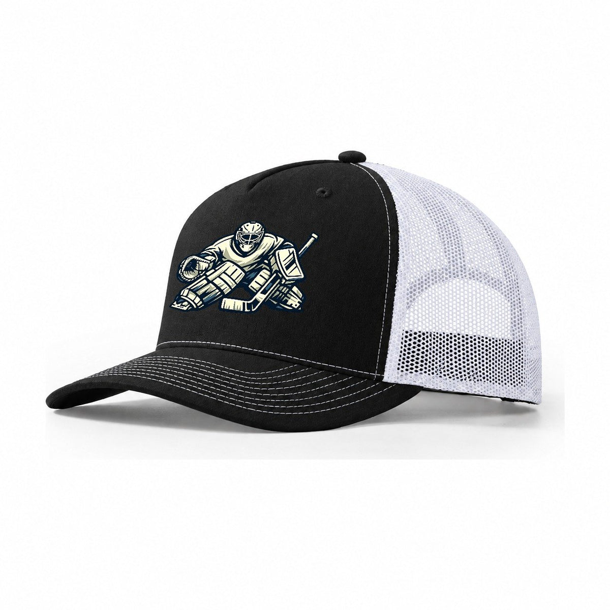 Hockey Goalie Right Hand Catch Trucker Hat – Black White