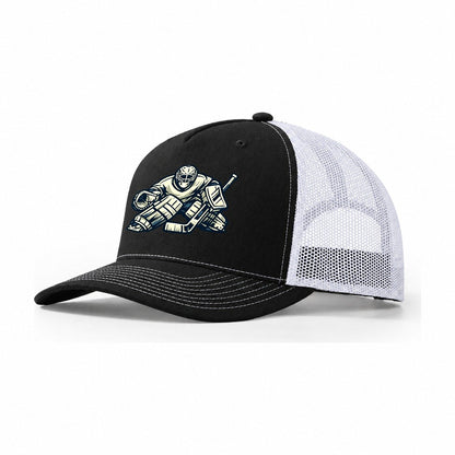 Hockey Goalie Right Hand Catch Trucker Hat – Black White