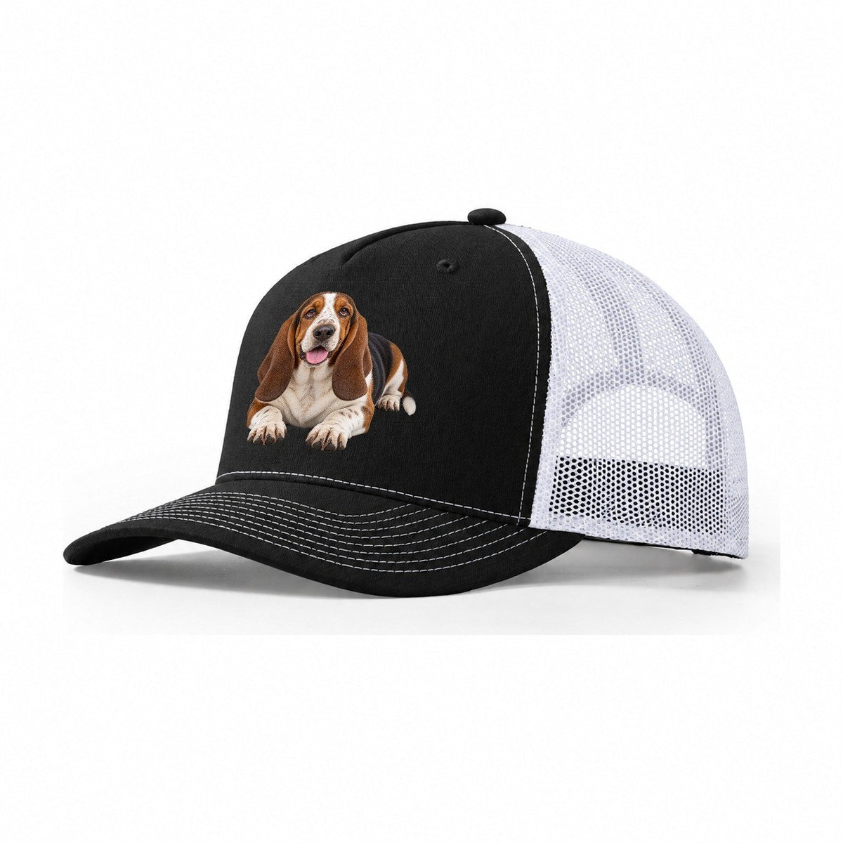 Basset Hound Lying Down Top Breeds Trucker Hat – Black White
