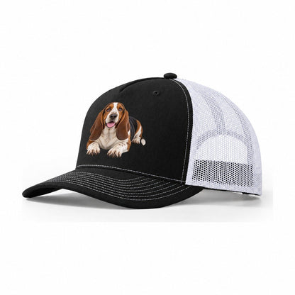 Basset Hound Lying Down Top Breeds Trucker Hat – Black White