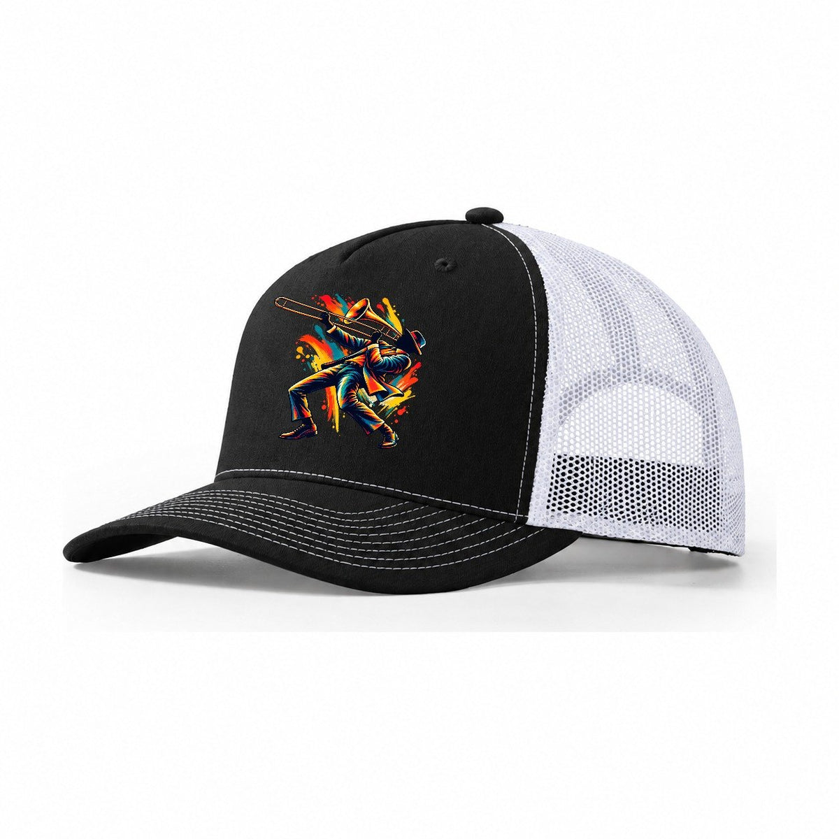 Slide Trombone Player Trucker Hat – Black White