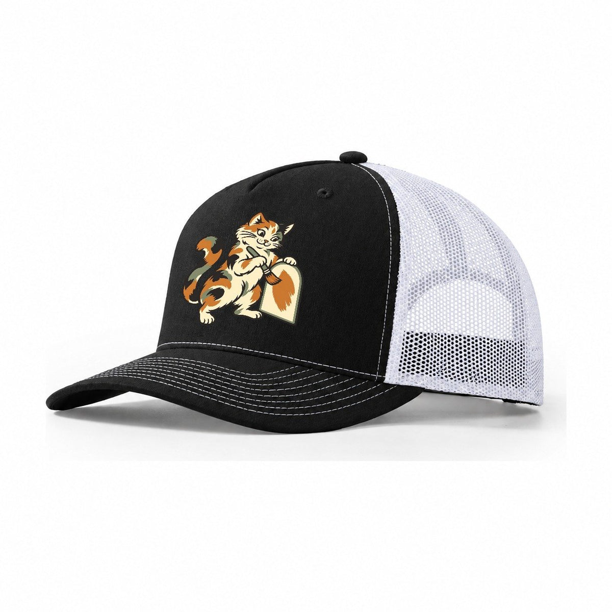Calico Cat Painter Sundown Familiars Trucker Hat – Black White
