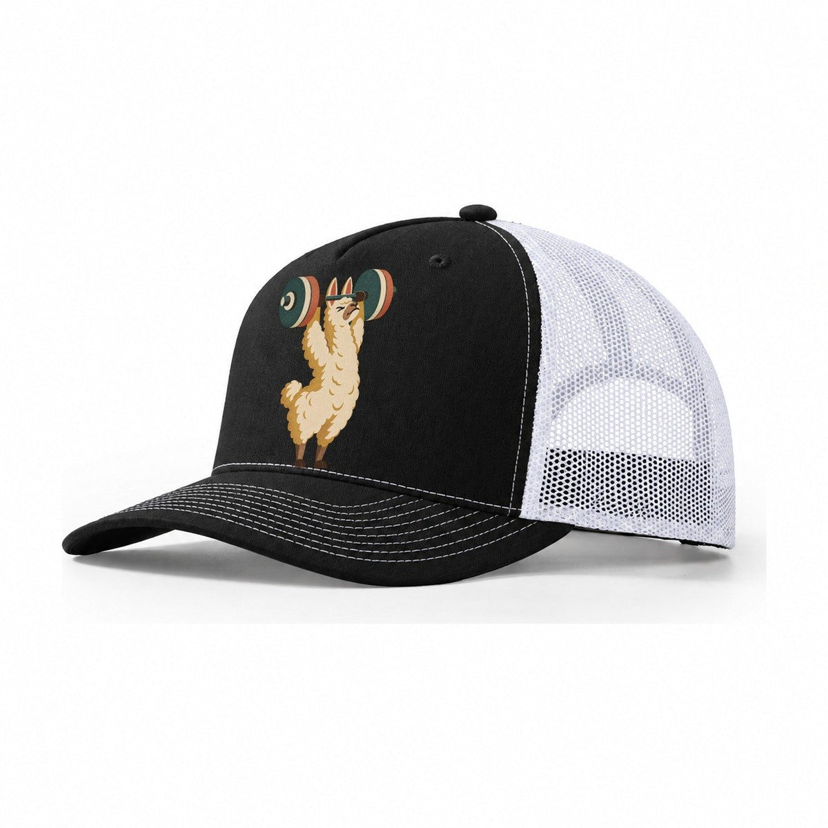 Llama Overhead Carry Animal Lifters Trucker Hat – Black White