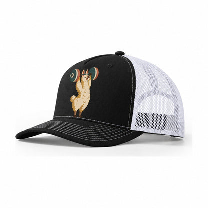 Llama Overhead Carry Animal Lifters Trucker Hat – Black White