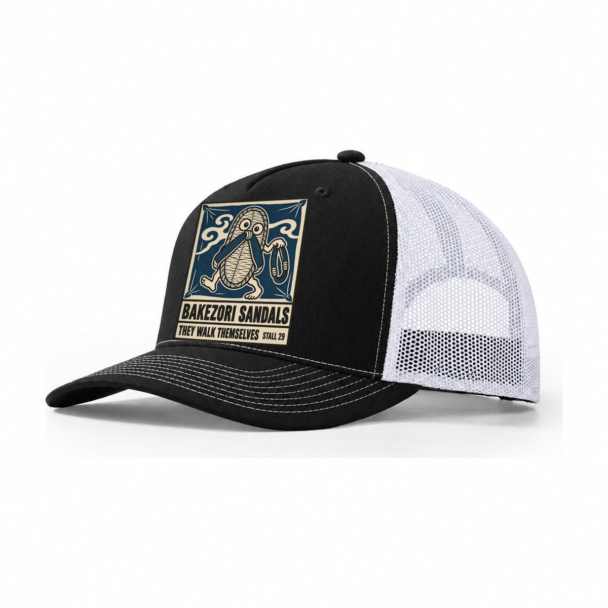Bakezori Sandals Yokai Night Market Trucker Hat – Black White