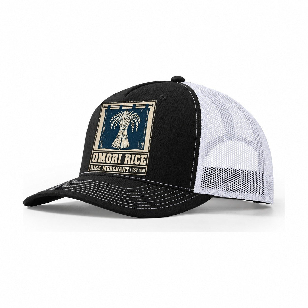 Omori Rice Merchants Noren Trade Co Trucker Hat – Black White