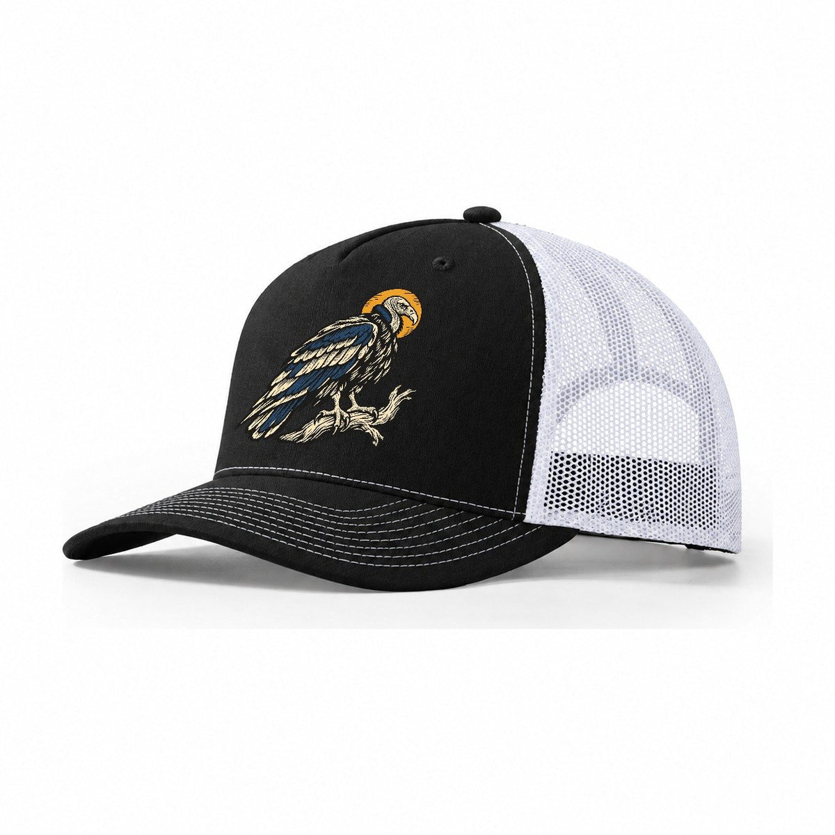 Vulture Solar Disc Sundown Familiars Trucker Hat – Black White