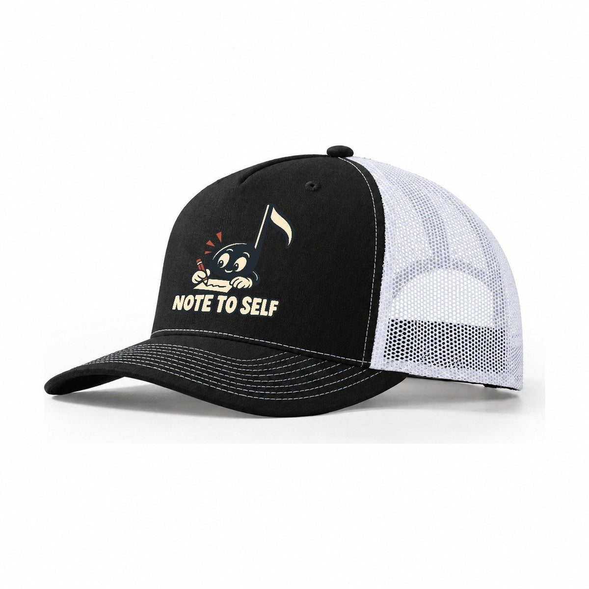 Note To Self Familiar Punchlines Trucker Hat – Black White