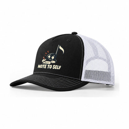 Note To Self Familiar Punchlines Trucker Hat – Black White