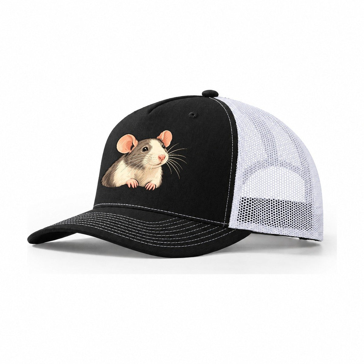 Fancy Rat Bright Nose Small Pet Logos Trucker Hat – Black White