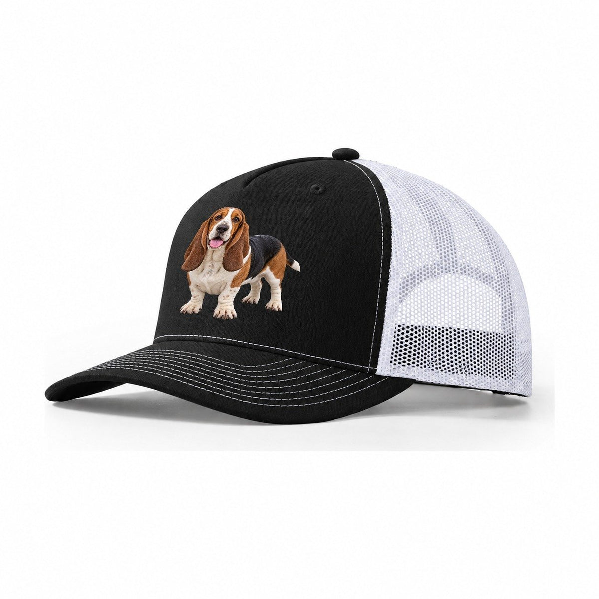 Basset Hound Standing Top Breeds Trucker Hat – Black White
