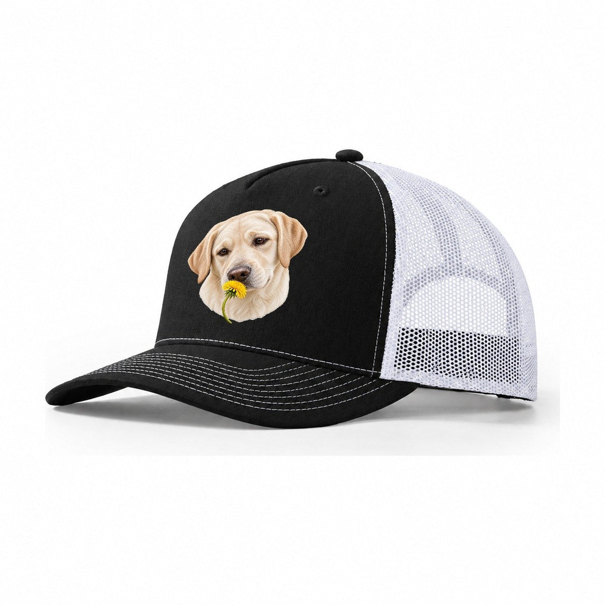 Cream Labrador Dandelion Pause Pastimes Companions Trucker Hat – Black White