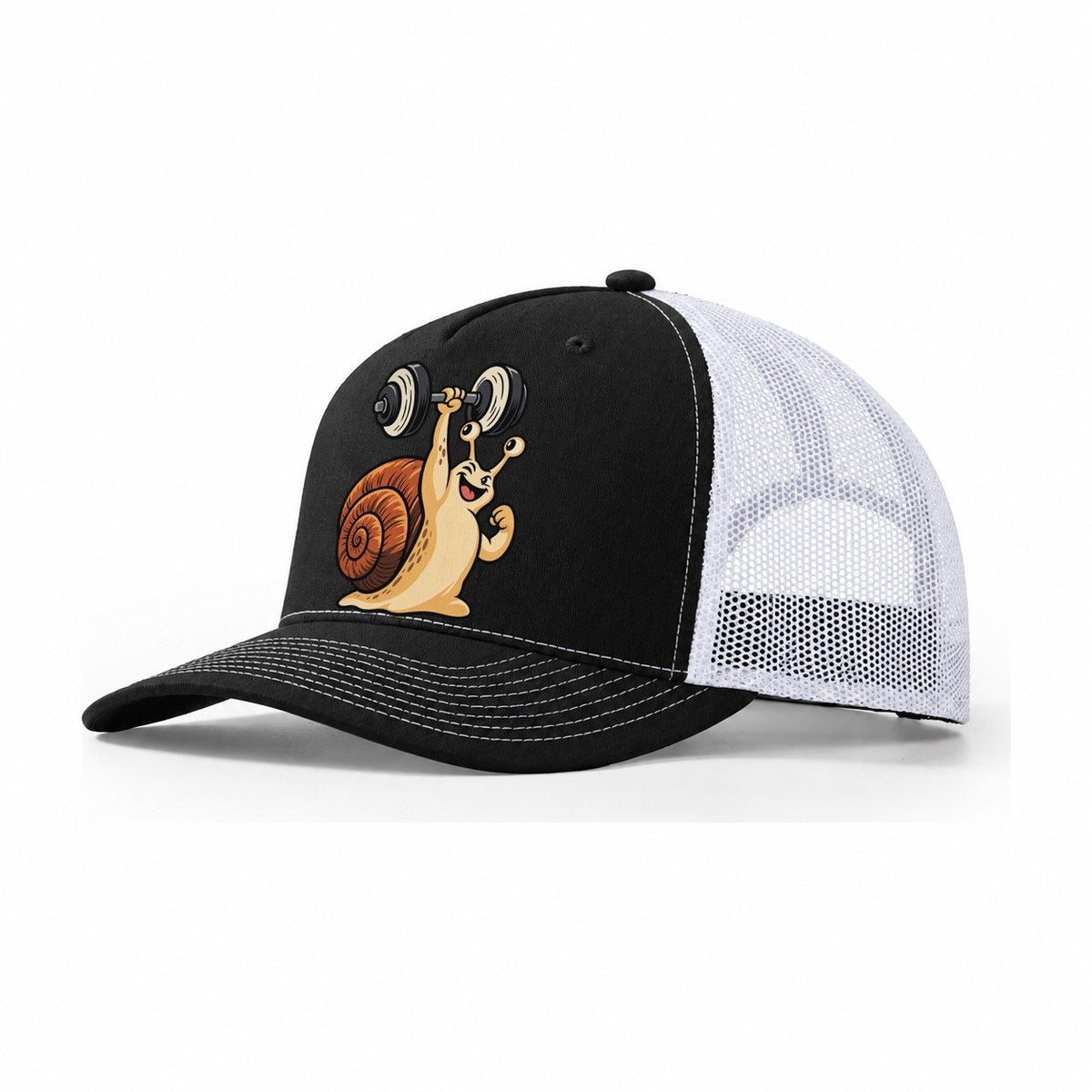 Snail Slow Gains Animal Lifters Trucker Hat – Black White