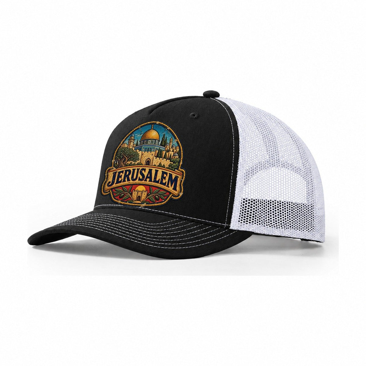 Jerusalem Travel Patch Jerusalem Trucker Hat – Black White