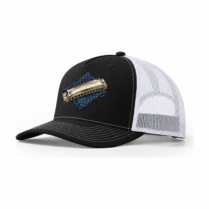 Harmonica Indigo Fold Pastimes Companions Trucker Hat – Black White