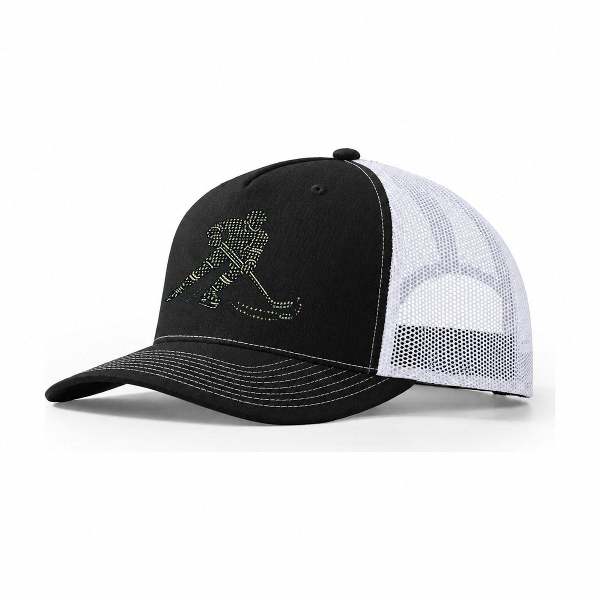 Hockey Stick Sweep Trucker Hat – Black White