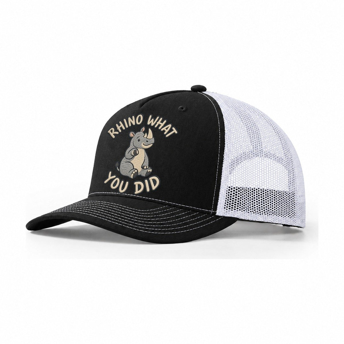 Rhino Animal Puns Trucker Hat – Black White