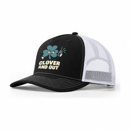 Clover And Out Familiar Punchlines Trucker Hat – Black White