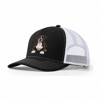 Black Reverse Brindle Boxer Trucker Hat – Black White