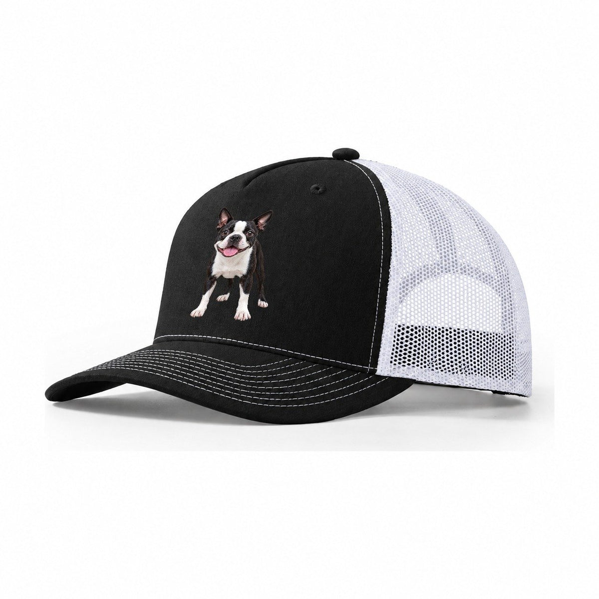 Boston Terrier Standing Top Breeds Trucker Hat – Black White