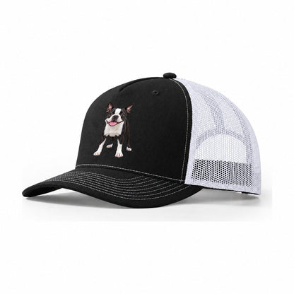 Boston Terrier Standing Top Breeds Trucker Hat – Black White