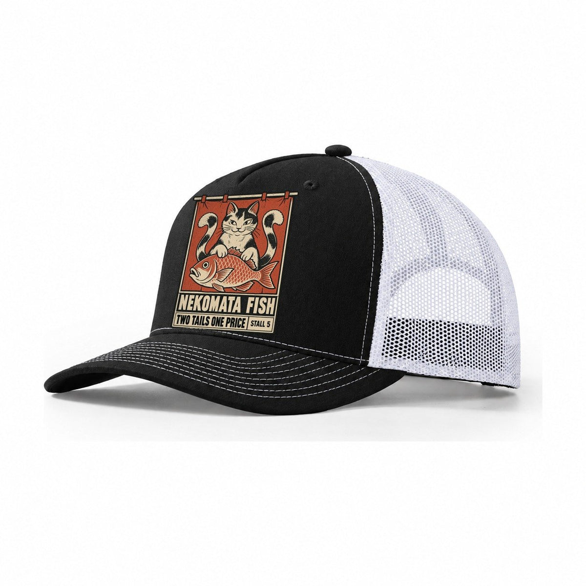Nekomata Fish Yokai Night Market Trucker Hat – Black White