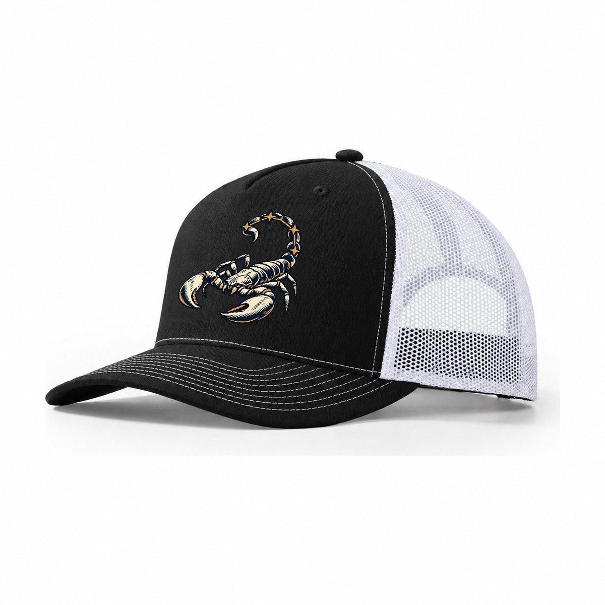 Scorpion Constellation Tail Sundown Familiars Trucker Hat – Black White