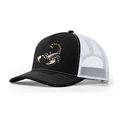 Scorpion Constellation Tail Sundown Familiars Trucker Hat – Black White