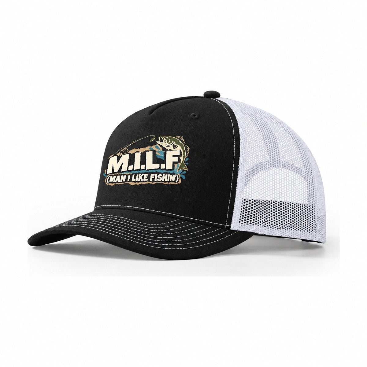 M.I.L.L.F. Man I Like Fishin' Trucker Hat – Black White