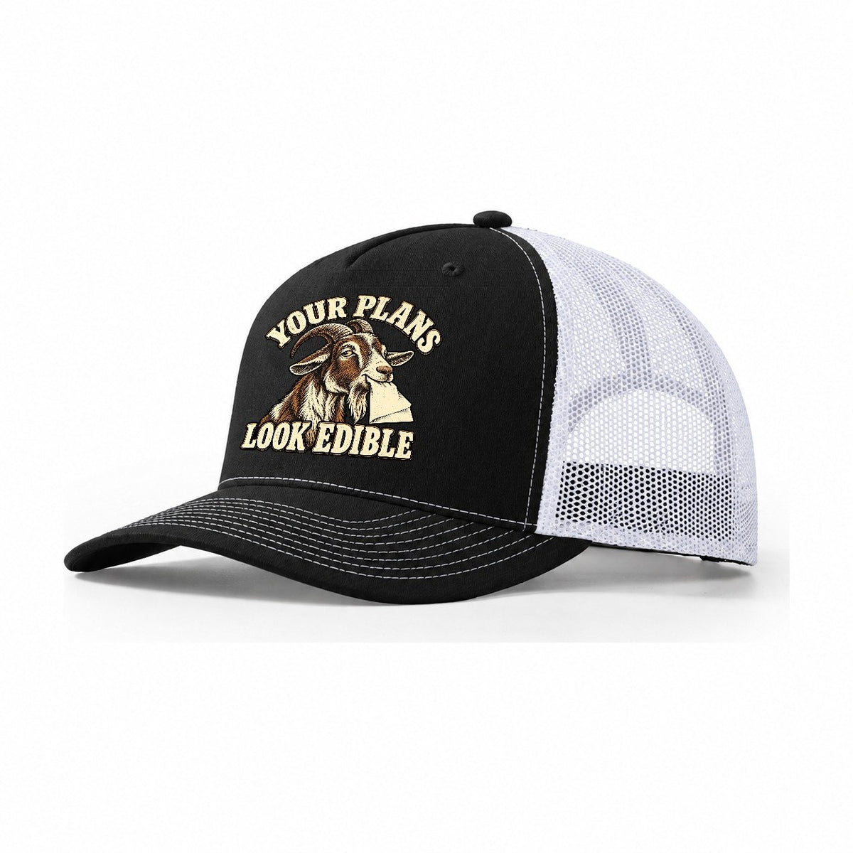 Goat Edible Plans Character Club Trucker Hat – Black White