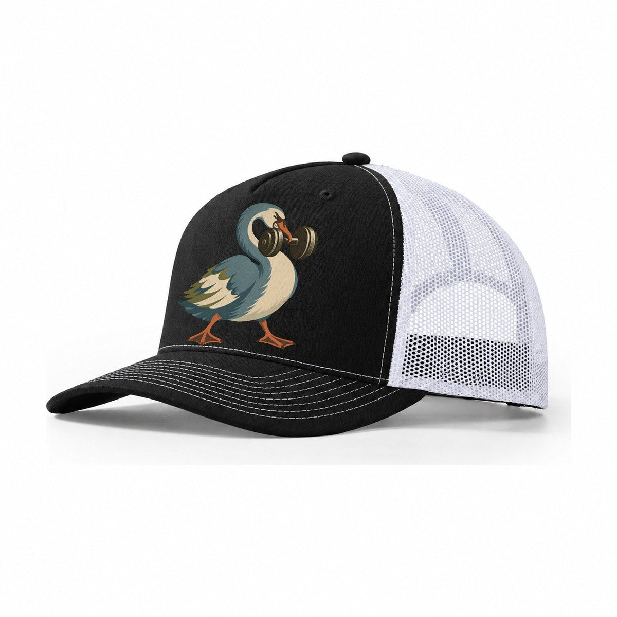 Swan Neck Curl Animal Lifters Trucker Hat – Black White