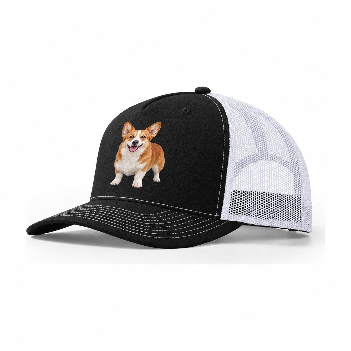 Pembroke Welsh Corgi Standing Front Facing Top Breeds Trucker Hat – Black White