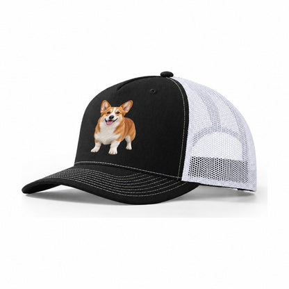 Pembroke Welsh Corgi Standing Front Facing Top Breeds Trucker Hat – Black White